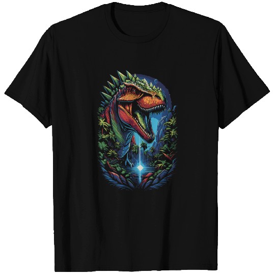 T-Rex dino in green paradise fantasy art T Shirts