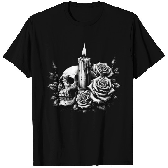 Gothic Skull and Roses Graphic Art T Shirts