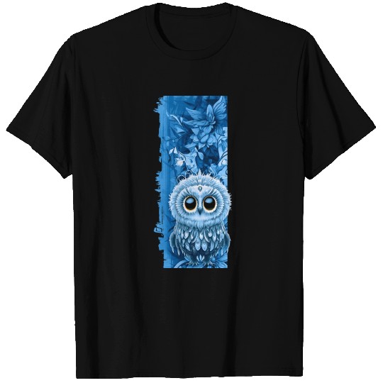 Owl Illustration in Ice Blue T Shirts