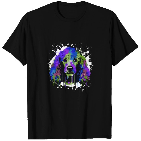 Poodle Dog Head Portrait Colorful T Shirts