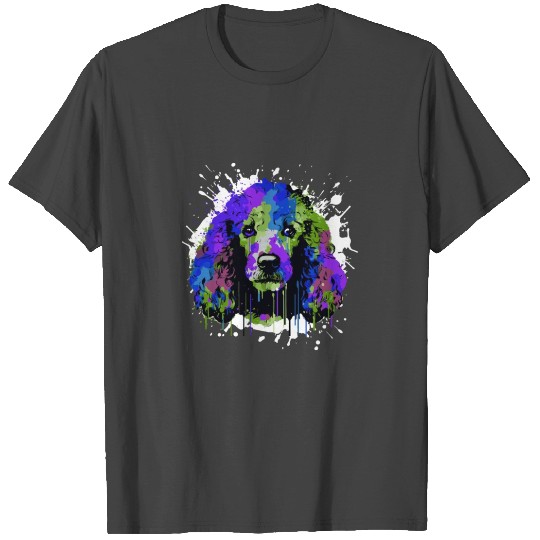 Poodle Dog Head Portrait Colorful T Shirts