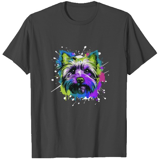 Yorkshire Terrier Dog Head Portrait Colorful T Shirts