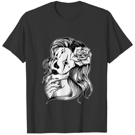 Skull Girl Face with Rose in Hair T Shirts