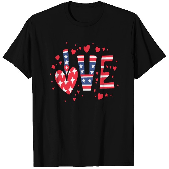 Valentines Day Flag Patriotic Lover Red Hearts T Shirts