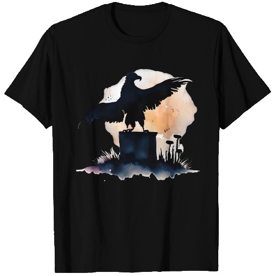 Vulture Silhouette on Headstone/Gravestone T Shirts