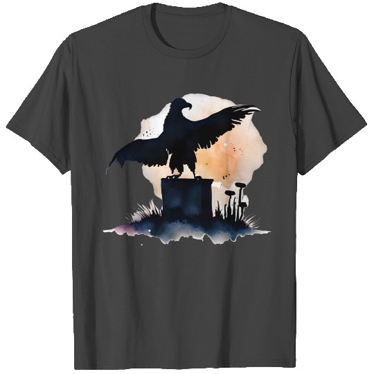 Vulture Silhouette on Headstone/Gravestone T Shirts