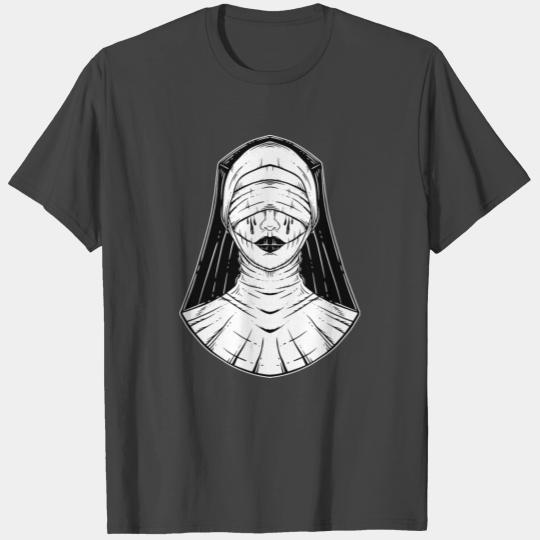 Dark Creepy Nun Close Eye T Shirts