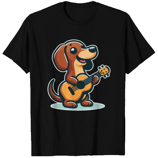 Cute Dachshund playing Guitar T Shirts