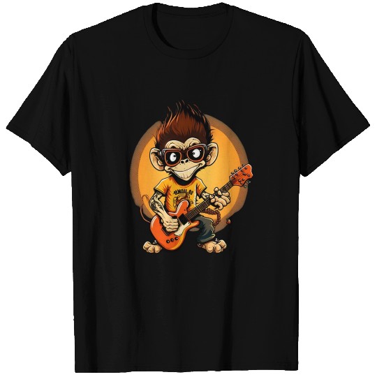 Monkey Chimpanzee Playing Acousitc Rock Guitar T Shirts