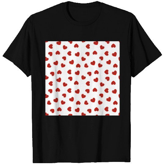 Red White Illustrated Hearts Pattern Valentine Day T Shirts
