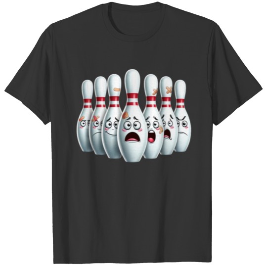 Cartoon Scared Bowling Pins Funny Sport Meme T Shirts