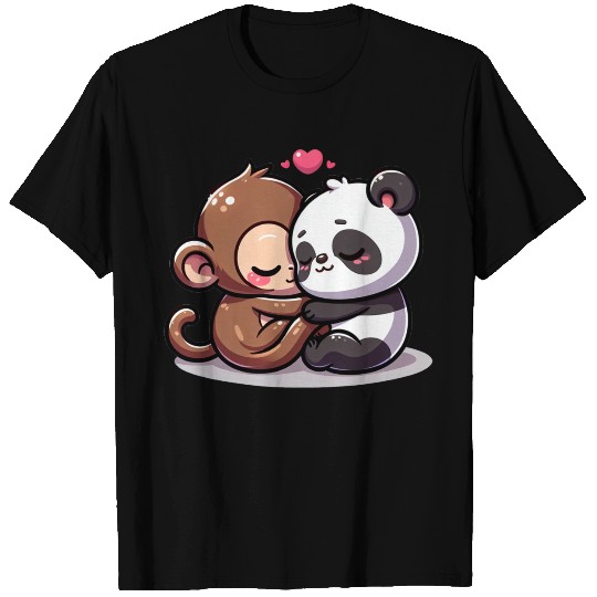 Cuddling Monkey And Panda In Love T Shirts