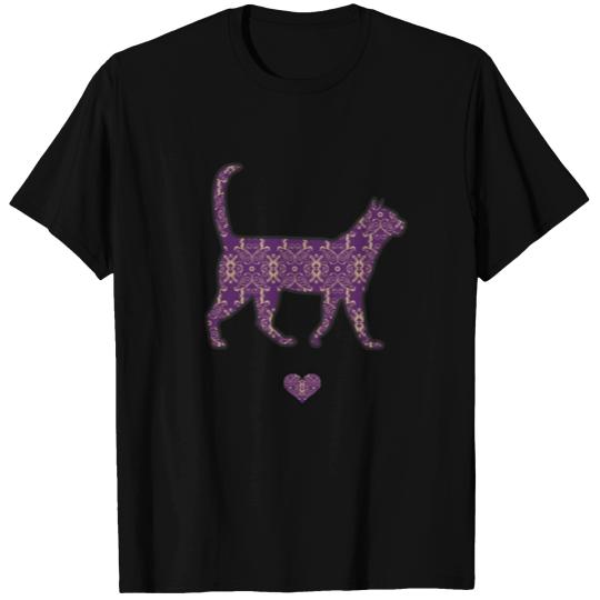 Purple Cat Damask Style Love Heart Cute Silhouette T Shirts