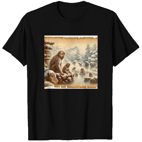 Vintage Animal Macaque Winter Monkey Japanese Art T Shirts