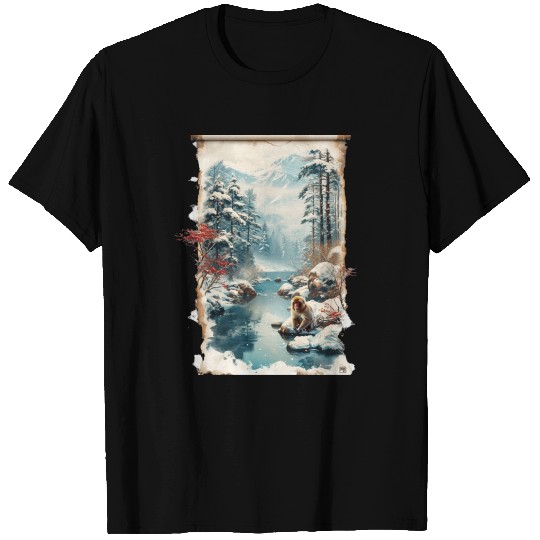 Vintage Animal Macaque Winter Monkey Japanese Art T Shirts