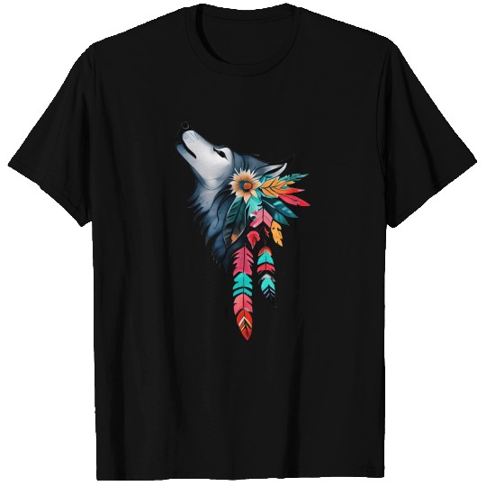 Howling Wolf Native American Style Design T Shirts