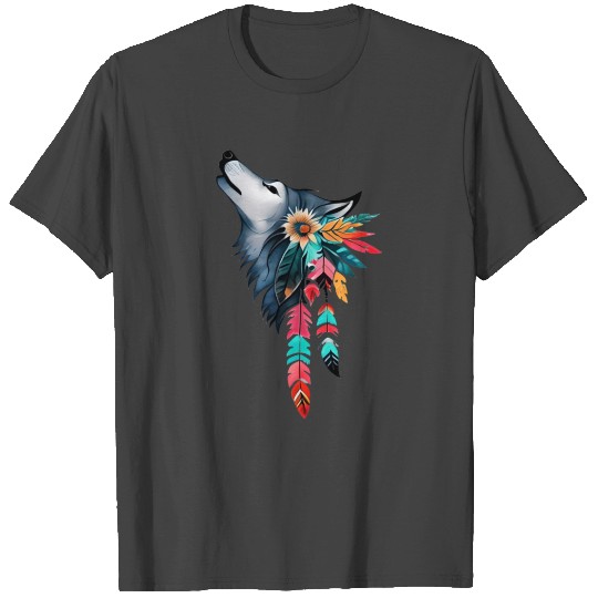 Howling Wolf Native American Style Design T Shirts