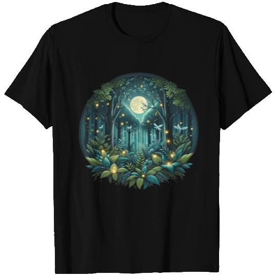 Enchanted Night Forest with Fireflies T Shirts