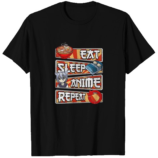 eat sleep anime repeat cute lovers obsessed T Shirts