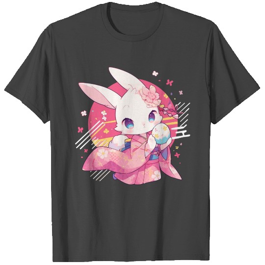 Cute Anime Easter Bunny, Kawaii With Pink Kimono T Shirts
