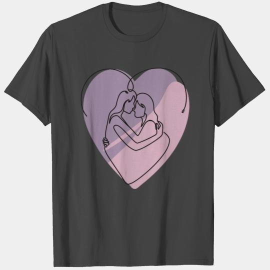 Minimalist Silhouette of Lesbians in Heart T Shirts