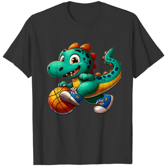 Happy Dino Plays Basketball T Shirts