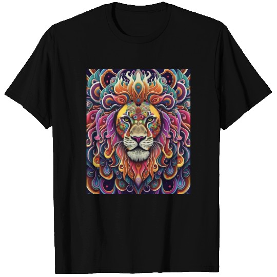 Psychedelic lion illustration vibrant colors T Shirts