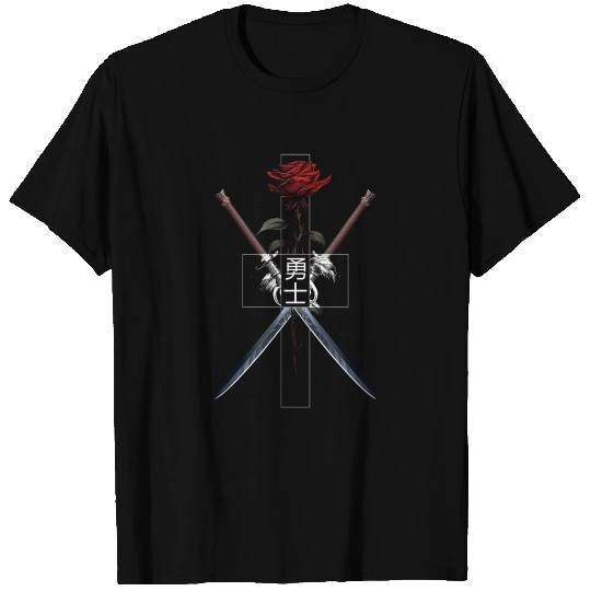 Swords Rose Brave Warrior Japanese Script T Shirts