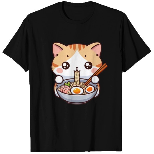 Cute Cat Eating Ramen T Shirts