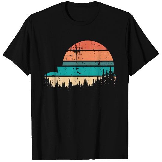 Retro Evergreen Sunset Stepped Circle Design T Shirts
