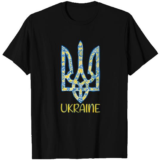 Ukraine trident in Ukrainian flag colors T Shirts