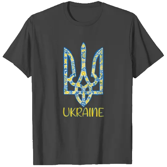 Ukraine trident in Ukrainian flag colors T Shirts