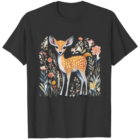 Forest Fawn Woodland Deer Floral for a Nature T Shirts