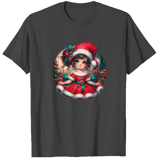 Santa Claus Girl Illustration Funny Christmas T Shirts