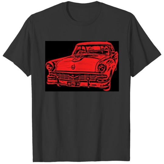 red sketch of Classic American Car T Shirts