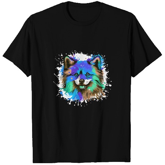 Pomeranian Dog Head Portrait Colorful T Shirts