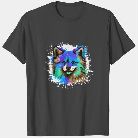 Pomeranian Dog Head Portrait Colorful T Shirts