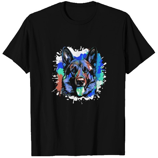 Shepherd Dog Head Portrait Colorful T Shirts
