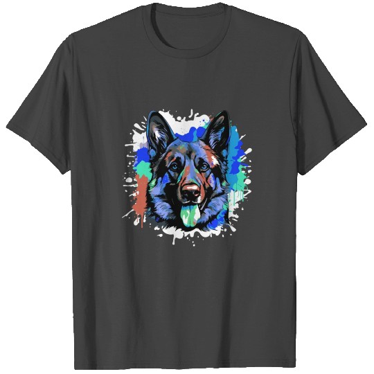 Shepherd Dog Head Portrait Colorful T Shirts