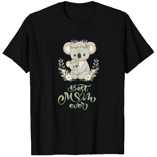 Best Mom Ever Koala Embrace Floral Wreath T Shirts