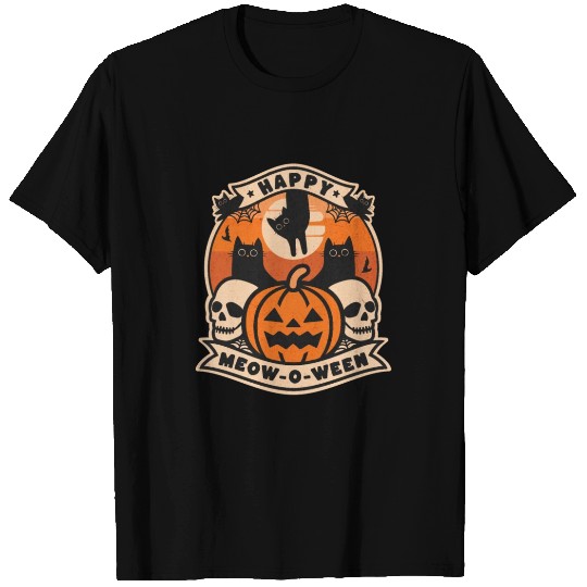 [THAM store] - Happy Meow O Ween Cat and Skull T Shirts
