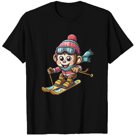 Monkey Chimpanzee Skier Winter Vacation Design T Shirts