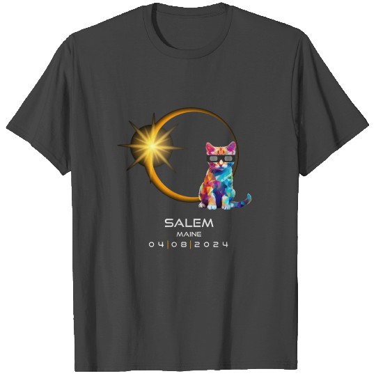 Salem Maine 2024 Eclipse Souvenir Funny Cat T Shirts