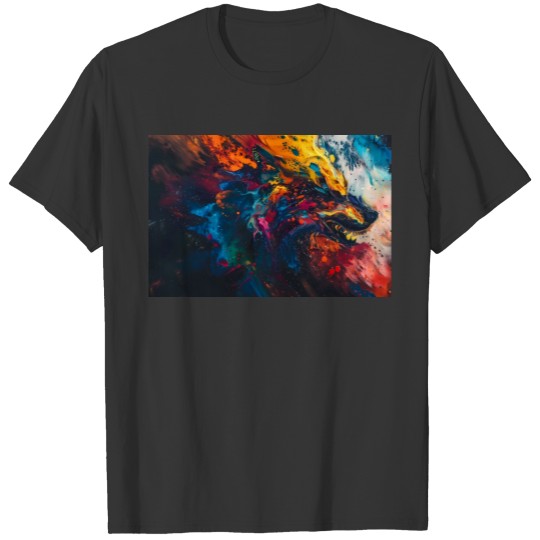 Wolf On Colorful Abstract Background Wall Art T Shirts