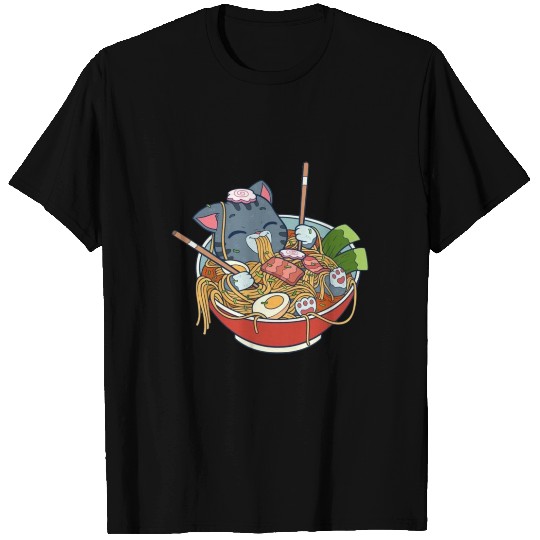 cat eating ramen T Shirts