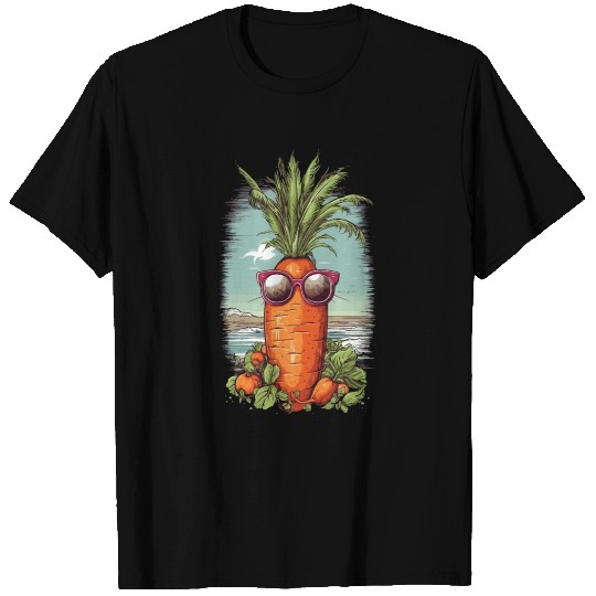 Funky Carrot with Sunglasses Beach Vegetable T Shirts