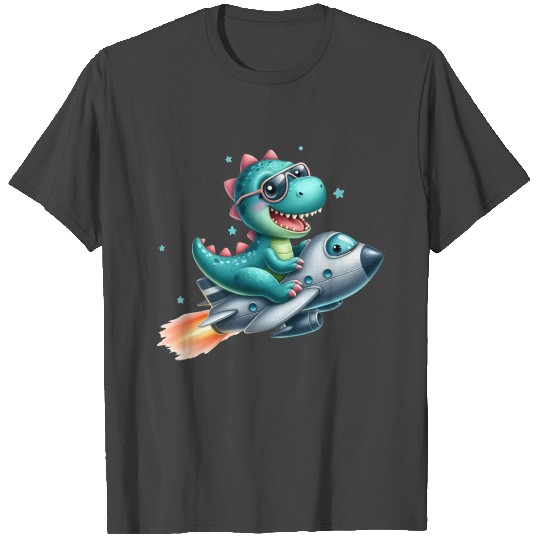 Cute Dino Trex Pilot Flying Jet Aircraft T Shirts