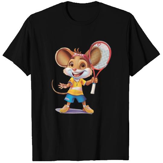 A Cartoon Muose Play Tennis T Shirts