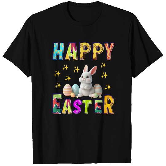 happy easter day cute bunny with eggs easter women T Shirts