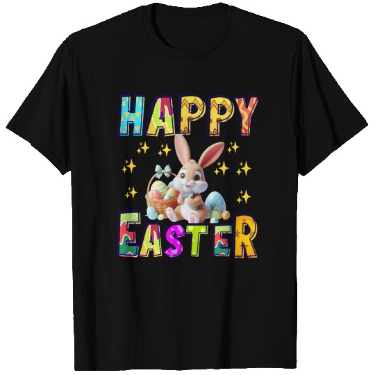 happy easter day cute bunny with eggs easter women T Shirts